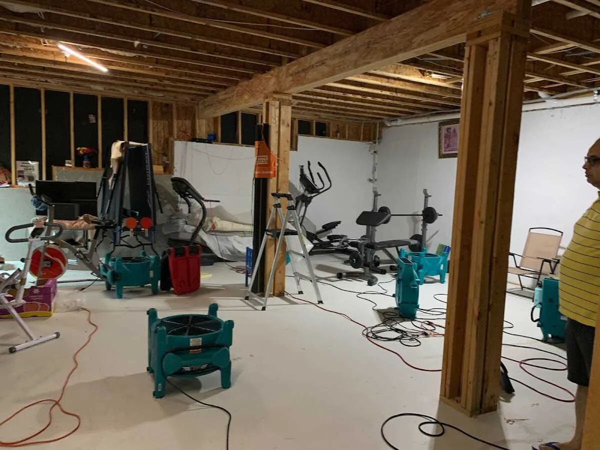 Basement drying equipment setup for Contents Cleaning & Restoration in Grosse Pointe Park